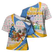 Somalia Christmas Cross Shoulder Shirt with Santa Cheetah Christmas Tree Village Scene and Festive Snowflake - Wonder Print Shop