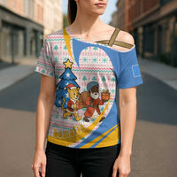 Somalia Christmas Cross Shoulder Shirt with Santa Cheetah Christmas Tree Village Scene and Festive Snowflake - Wonder Print Shop