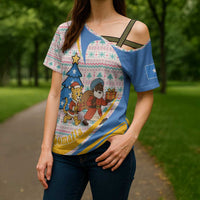 Somalia Christmas Cross Shoulder Shirt with Santa Cheetah Christmas Tree Village Scene and Festive Snowflake - Wonder Print Shop