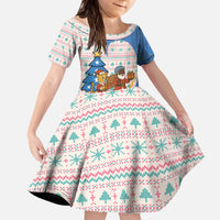 Somalia Christmas Family Matching Off The Shoulder Long Sleeve Dress and Hawaiian Shirt with Santa Cheetah Christmas Tree Village Scene and Festive Snowflake - Wonder Print Shop