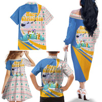 Somalia Christmas Family Matching Off The Shoulder Long Sleeve Dress and Hawaiian Shirt with Santa Cheetah Christmas Tree Village Scene and Festive Snowflake - Wonder Print Shop