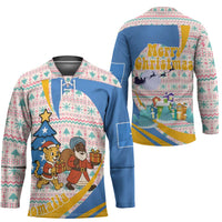 Somalia Christmas Hockey Jersey with Santa Cheetah Christmas Tree Village Scene and Festive Snowflake - Wonder Print Shop