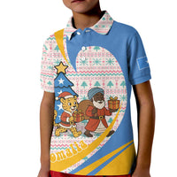 Somalia Christmas Kid Polo Shirt with Santa Cheetah Christmas Tree Village Scene and Festive Snowflake - Wonder Print Shop