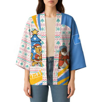 Somalia Christmas Kimono with Santa Cheetah Christmas Tree Village Scene and Festive Snowflake - Wonder Print Shop