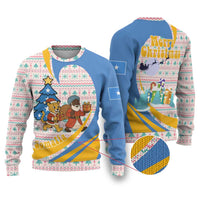 Somalia Christmas Ugly Christmas Sweater with Santa Cheetah Christmas Tree Village Scene and Festive Snowflake - Wonder Print Shop