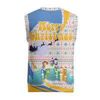 Somalia Christmas Knitted V-Neck Vest with Santa Cheetah Christmas Tree Village Scene and Festive Snowflake - Wonder Print Shop