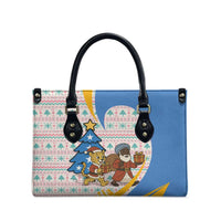 Somalia Christmas Leather Bag with Santa Cheetah Christmas Tree Village Scene and Festive Snowflake - Wonder Print Shop