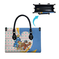 Somalia Christmas Leather Bag with Santa Cheetah Christmas Tree Village Scene and Festive Snowflake - Wonder Print Shop
