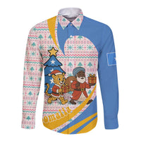 Somalia Christmas Long Sleeve Button Shirt with Santa Cheetah Christmas Tree Village Scene and Festive Snowflake - Wonder Print Shop