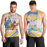 Somalia Christmas Men Tank Top with Santa Cheetah Christmas Tree Village Scene and Festive Snowflake - Wonder Print Shop