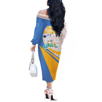 Somalia Christmas Off The Shoulder Long Sleeve Dress with Santa Cheetah Christmas Tree Village Scene and Festive Snowflake - Wonder Print Shop