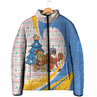 Somalia Christmas Padded Jacket with Santa Cheetah Christmas Tree Village Scene and Festive Snowflake - Wonder Print Shop