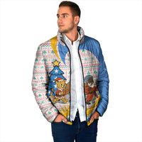 Somalia Christmas Padded Jacket with Santa Cheetah Christmas Tree Village Scene and Festive Snowflake - Wonder Print Shop