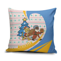 Somalia Christmas Pillow Cover with Santa Cheetah Christmas Tree Village Scene and Festive Snowflake - Wonder Print Shop