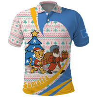 Somalia Christmas Polo Shirt with Santa Cheetah Christmas Tree Village Scene and Festive Snowflake - Wonder Print Shop