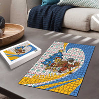 Somalia Christmas Puzzle with Santa Cheetah Christmas Tree Village Scene and Festive Snowflake - Wonder Print Shop