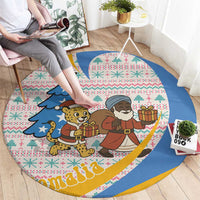 Somalia Christmas Round Carpet with Santa Cheetah Christmas Tree Village Scene and Festive Snowflake - Wonder Print Shop