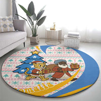 Somalia Christmas Round Carpet with Santa Cheetah Christmas Tree Village Scene and Festive Snowflake - Wonder Print Shop