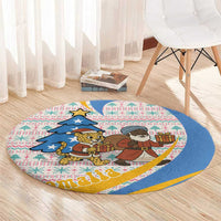 Somalia Christmas Round Carpet with Santa Cheetah Christmas Tree Village Scene and Festive Snowflake - Wonder Print Shop