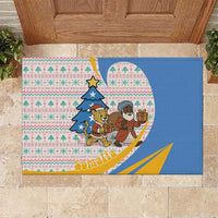 Somalia Christmas Rubber Doormat with Santa Cheetah Christmas Tree Village Scene and Festive Snowflake - Wonder Print Shop