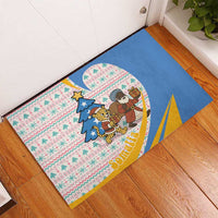 Somalia Christmas Rubber Doormat with Santa Cheetah Christmas Tree Village Scene and Festive Snowflake - Wonder Print Shop