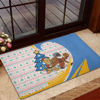 Somalia Christmas Rubber Doormat with Santa Cheetah Christmas Tree Village Scene and Festive Snowflake - Wonder Print Shop