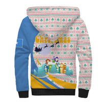 Somalia Christmas Sherpa Hoodie with Santa Cheetah Christmas Tree Village Scene and Festive Snowflake - Wonder Print Shop