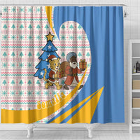 Somalia Christmas Shower Curtain with Santa Cheetah Christmas Tree Village Scene and Festive Snowflake - Wonder Print Shop