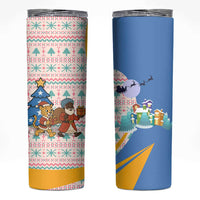 Somalia Christmas Skinny Tumbler with Santa Cheetah Christmas Tree Village Scene and Festive Snowflake - Wonder Print Shop