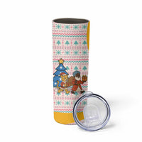 Somalia Christmas Skinny Tumbler with Santa Cheetah Christmas Tree Village Scene and Festive Snowflake - Wonder Print Shop