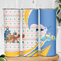 Somalia Christmas Skinny Tumbler with Santa Cheetah Christmas Tree Village Scene and Festive Snowflake - Wonder Print Shop