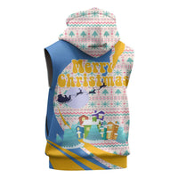 Somalia Christmas Sleeveless Hoodie with Santa Cheetah Christmas Tree Village Scene and Festive Snowflake - Wonder Print Shop