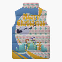 Somalia Christmas Sleeveless Puffer Jacket with Santa Cheetah Christmas Tree Village Scene and Festive Snowflake - Wonder Print Shop