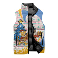Somalia Christmas Sleeveless Puffer Jacket with Santa Cheetah Christmas Tree Village Scene and Festive Snowflake - Wonder Print Shop