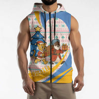 Somalia Christmas Sleeveless Zip Hoodie with Santa Cheetah Christmas Tree Village Scene and Festive Snowflake - Wonder Print Shop