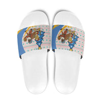 Somalia Christmas Slide Sandals with Santa Cheetah Christmas Tree Village Scene and Festive Snowflake - Wonder Print Shop