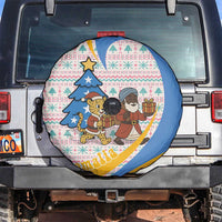 Somalia Christmas Spare Tire Cover with Santa Cheetah Christmas Tree Village Scene and Festive Snowflake - Wonder Print Shop