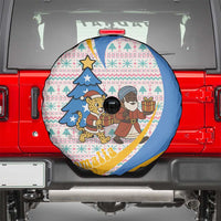 Somalia Christmas Spare Tire Cover with Santa Cheetah Christmas Tree Village Scene and Festive Snowflake - Wonder Print Shop