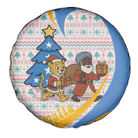Somalia Christmas Spare Tire Cover with Santa Cheetah Christmas Tree Village Scene and Festive Snowflake - Wonder Print Shop