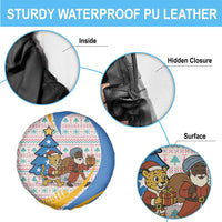 Somalia Christmas Spare Tire Cover with Santa Cheetah Christmas Tree Village Scene and Festive Snowflake - Wonder Print Shop