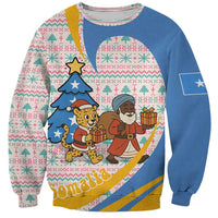 Somalia Christmas Sweatshirt with Santa Cheetah Christmas Tree Village Scene and Festive Snowflake - Wonder Print Shop