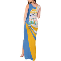 Somalia Christmas Tank Maxi Dress with Santa Cheetah Christmas Tree Village Scene and Festive Snowflake - Wonder Print Shop