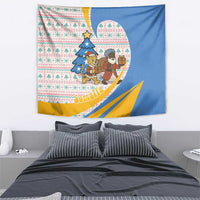Somalia Christmas Tapestry with Santa Cheetah Christmas Tree Village Scene and Festive Snowflake - Wonder Print Shop