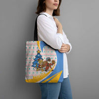 Somalia Christmas Tote Bag with Santa Cheetah Christmas Tree Village Scene and Festive Snowflake - Wonder Print Shop