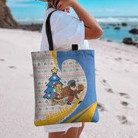 Somalia Christmas Tote Bag with Santa Cheetah Christmas Tree Village Scene and Festive Snowflake - Wonder Print Shop