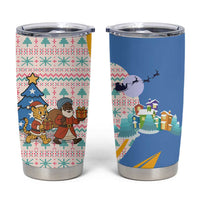 Somalia Christmas Tumbler Cup with Santa Cheetah Christmas Tree Village Scene and Festive Snowflake - Wonder Print Shop