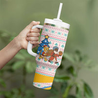 Somalia Christmas Tumbler With Handle with Santa Cheetah Christmas Tree Village Scene and Festive Snowflake - Wonder Print Shop