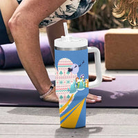 Somalia Christmas Tumbler With Handle with Santa Cheetah Christmas Tree Village Scene and Festive Snowflake - Wonder Print Shop