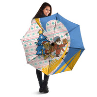 Somalia Christmas Umbrella with Santa Cheetah Christmas Tree Village Scene and Festive Snowflake - Wonder Print Shop