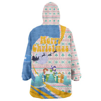 Somalia Christmas Wearable Blanket Hoodie with Santa Cheetah Christmas Tree Village Scene and Festive Snowflake - Wonder Print Shop